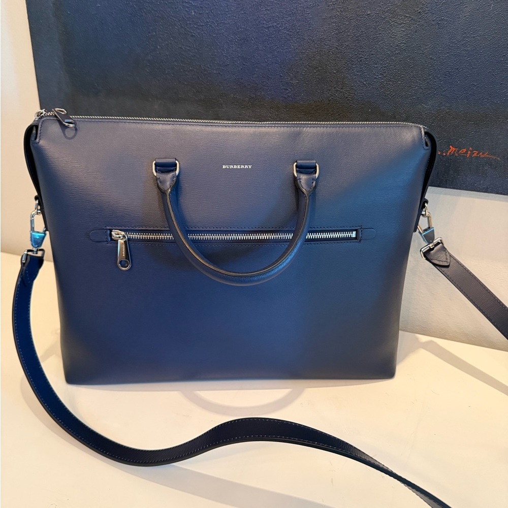 Burberry Dark Blue Manchester Leather Briefcase - NEW with tags